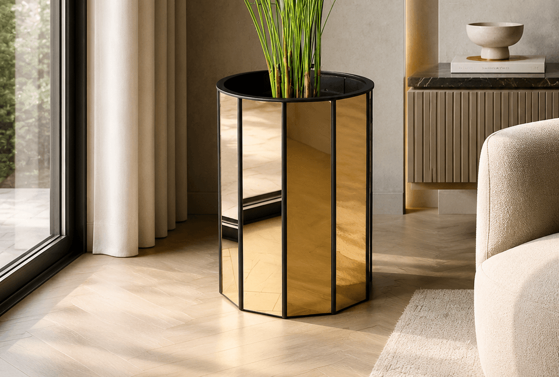 GOLD MIRROR PLANTER 40 — stalowa donica ze złotym lustrem