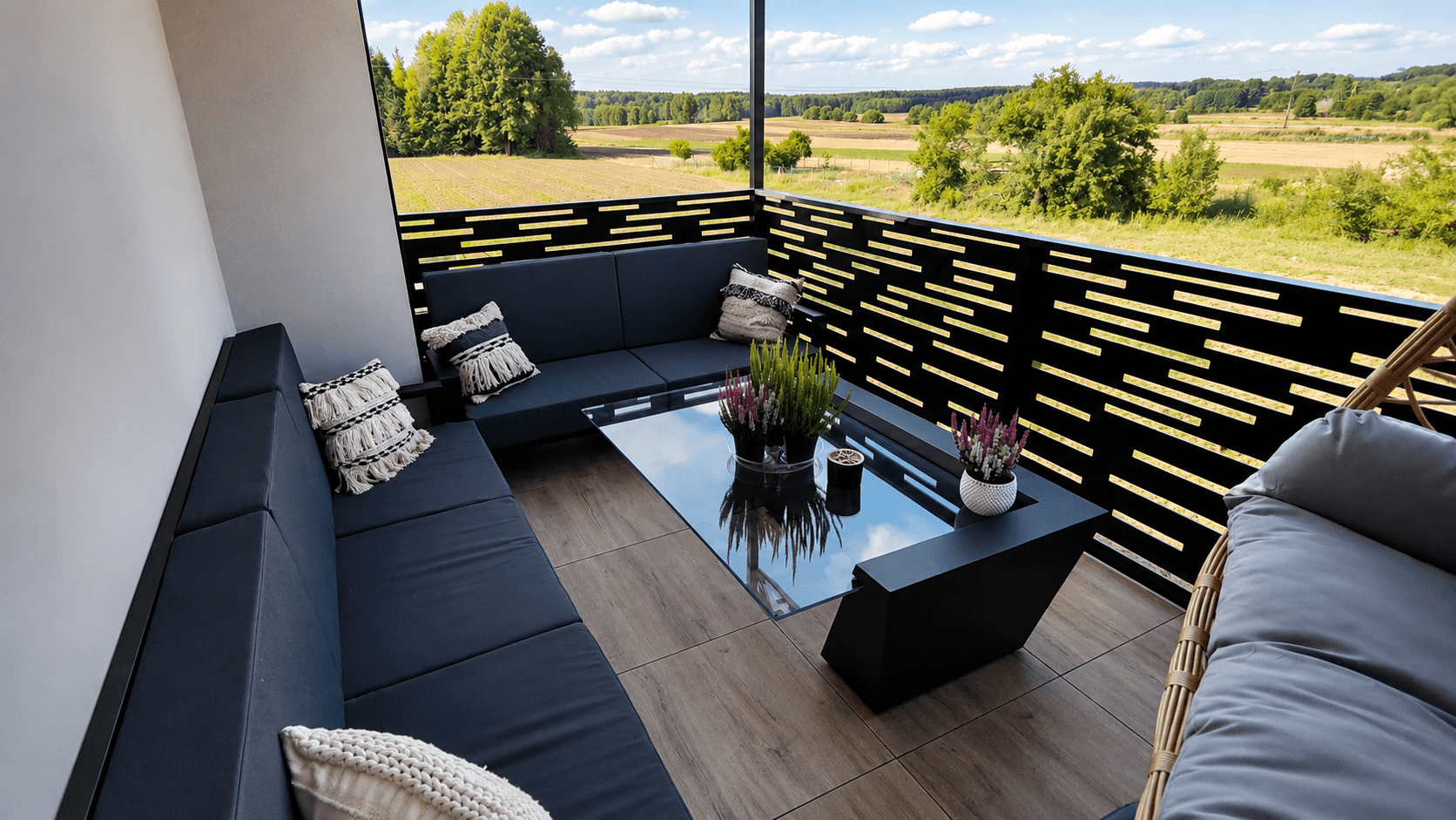 BLACK SHELL GLASS TABLE - geometryczny stolik stalowy ze szklanym blatem